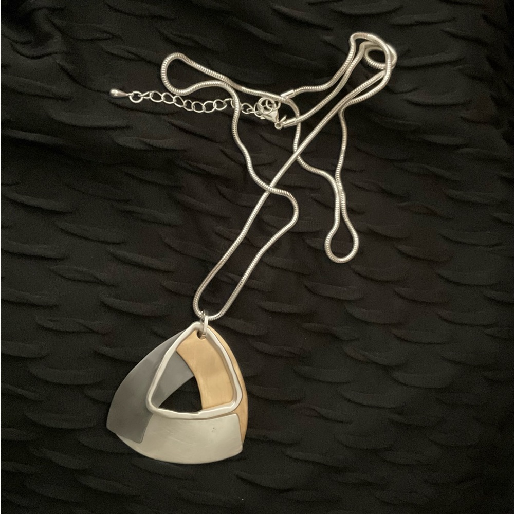 Double Geometric Triangle Pendant on Silver tone Chain